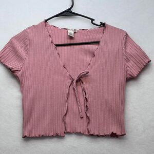 Bozzolo Women's Pink Crop-top with tie front and lettuce trim- LG